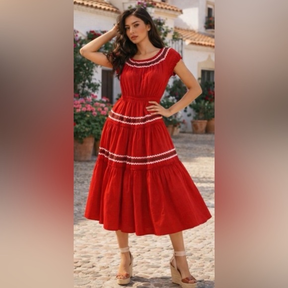 Tory Burch Dresses & Skirts - Tory Burch Red Tiered Peasant Dress Size XS